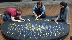 Sam, Zainab and Amanda during Demo 2. They are binding the atoms together to see how many different combinations they can make.