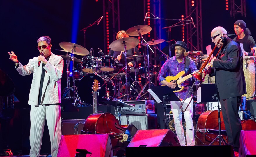 José James sings the Rolling Stones’ “Miss You” with Teri Lynne Carrington (drums), Marcus Miller (bass), Nils Landgren (trombone) and Rhani Krija (percussion) at the International Jazz Day All-Star Global Concert from Abu Dhabi, U.A.E.