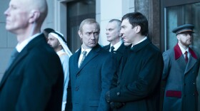 Jude Law, left, plays Russian President Vladimir Putin and Paul Dano plays his media advisor in The Wizard of the Kremlin.