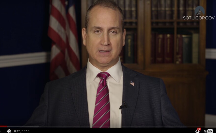 A screenshot of Florida Congressman Mario Diaz-Balart Spanish-language response to the State of the Union address, which has a different message on immigration than the one in South Carolina Gov. Nikki Haley's response speech.