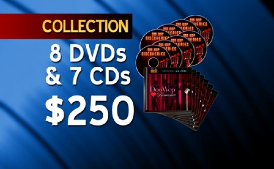 Give at the $250 level during our TV membership campaign and receive the "Doo Wop Romance" 7-CD set and the "Doo Wop Discoveries" 8-DVD set. This gift also includes enrollment in the myKPBS Savers Club plus additional online access to more than 130,000 merchant offers and printable coupons, as well as a KPBS License Plate Frame (if you're a new member). The "Doo Wop Discoveries" CD is also available at the $60 level.