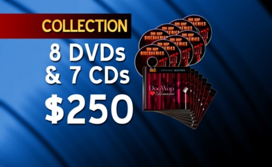 Give at the $250 level during our TV membership campaign and receive the "Doo Wop Romance" 7-CD set and the "Doo Wop Discoveries" 8-DVD set. This gift also includes enrollment in the myKPBS Savers Club plus additional online access to more than 130,000 merchant offers and printable coupons, as well as a KPBS License Plate Frame (if you're a new member). The "Doo Wop Discoveries" CD is also available at the $60 level. 