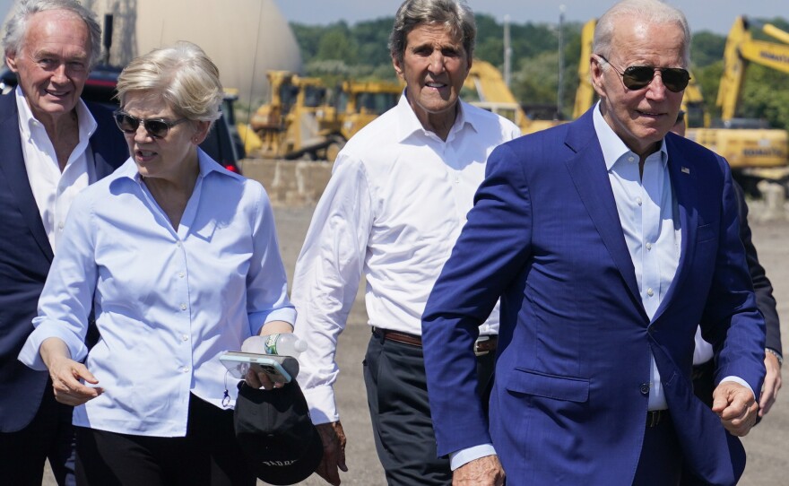 President Biden arrives to speak about clean energy at Brayton Power Station on July 20, 2022, in Somerset, Mass.