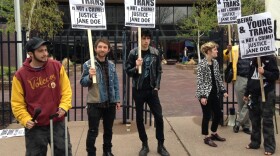 Protesters rally outside the Department of Children and Families in Hartford, Conn., in April. The state's decision to send a transgender teen to adult prison has galvanized juvenile justice and LGBT advocates.