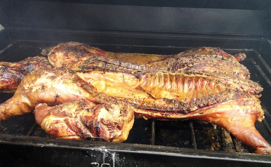 "What I call it is not compromising," Sam Jones says. "We've added some things. But we still sell pigs cooked over wood, just like Pete did."