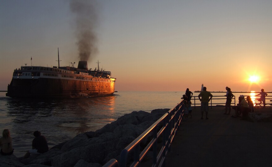 The Badger pulls out of the Ludington harbor for its four-hour journey to Manitowoc, Wisc.