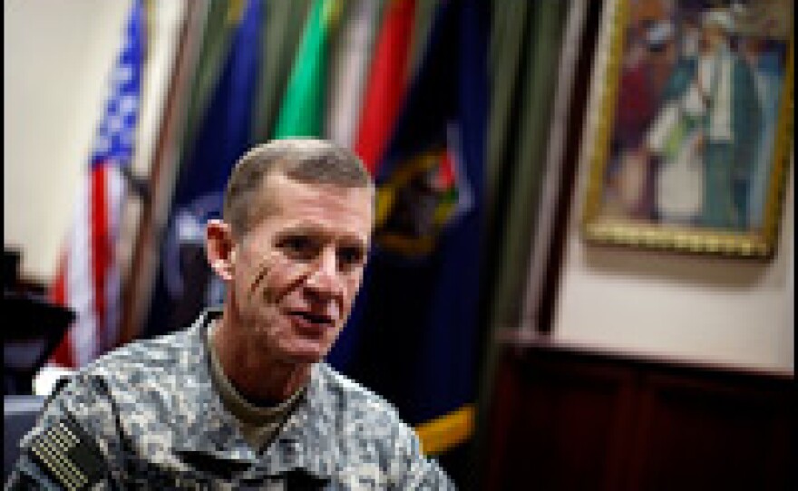 Gen. Stanley McChrystal, the new commander of U.S. and NATO forces in Afghanistan, in his office at headquarters in Kabul. He told NPR, "I think that the next 18 months are probably a period in which this effort will be decided."