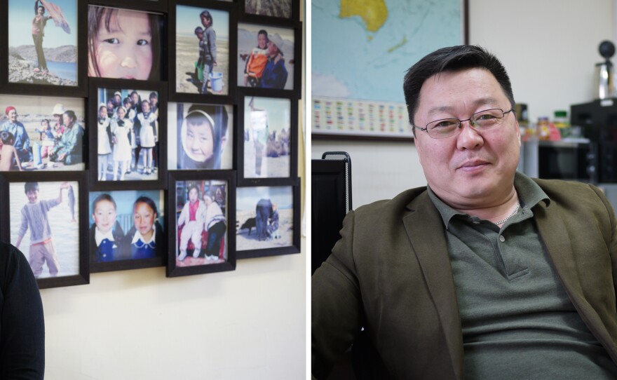 (Left) Bulgamaa Densambuu, a researcher for Green-Gold Project, recently completed a survey showing that 65 percent of Mongolia's rangelands have been degraded as a result of overgrazing and climate change. (Right) Gankhuyag Nyam-Ochir directs the Mongolian Association of Pastureland User Groups. He is convincing herders to trade their goats for camels and yaks, which are easier on the grasslands.