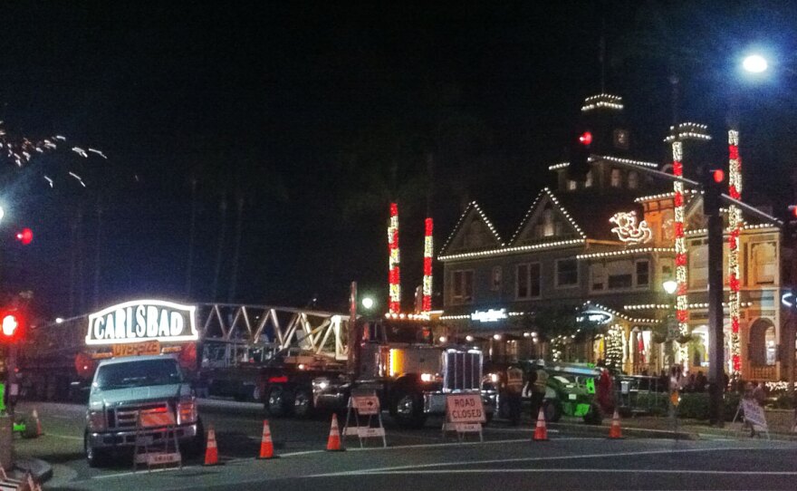 The Carlsbad sign during its installation Monday night, Dec. 29, 2014.