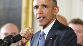President Barack Obama talks about victims of the Sandy Hook shootings, as he speaks in the East Room of the White House about steps his administration is taking to reduce gun violence, Jan. 5, 2016.
