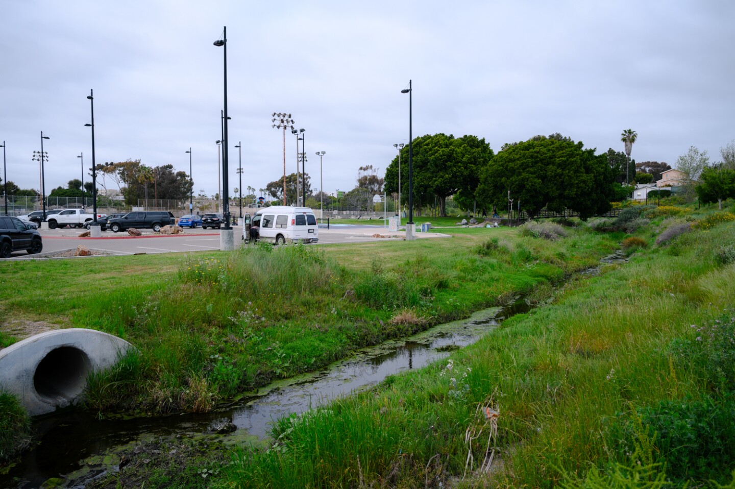 PASACAT's studios sit in the middle of a high-risk flood zone, just across the street from Kimball Park, in National City on April 23, 2024. The renowned Philippine arts company has faced years of flooding and is planning to build back stronger this time.