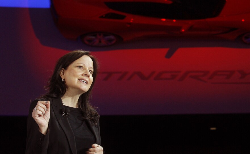 Mary Barra speaks at the North American International Auto Show in Detroit earlier this year. General Motors has picked her to lead the company.