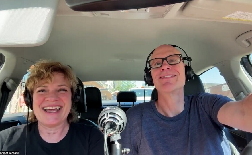 Ellen Jovin and her filmmaker husband Brandt Johnson did their Zoom interview with KPBS arts reporter Beth Accomando from inside the car that they used to travel the U.S. to shoot their documentary "Rebel with a Clause." Oct. 15, 2025