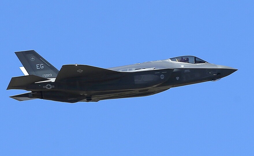 A U.S. Air Force F-35A Lightning II makes a flyby after an unveiling celebration in this 2014 photo. Japan's military reported on Tuesday that one of its F-35A jets crashed during a training mission.