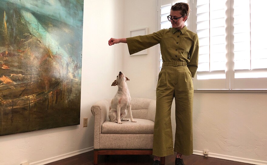 Trista Roland wears homemade coveralls from a Sugardale pattern in an undated photo.