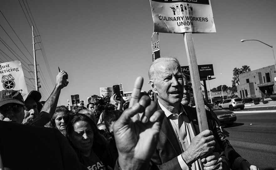 Vice President Joe Biden attends a Culinary Union protest in Las Vegas ahead of the Nevada caucuses.