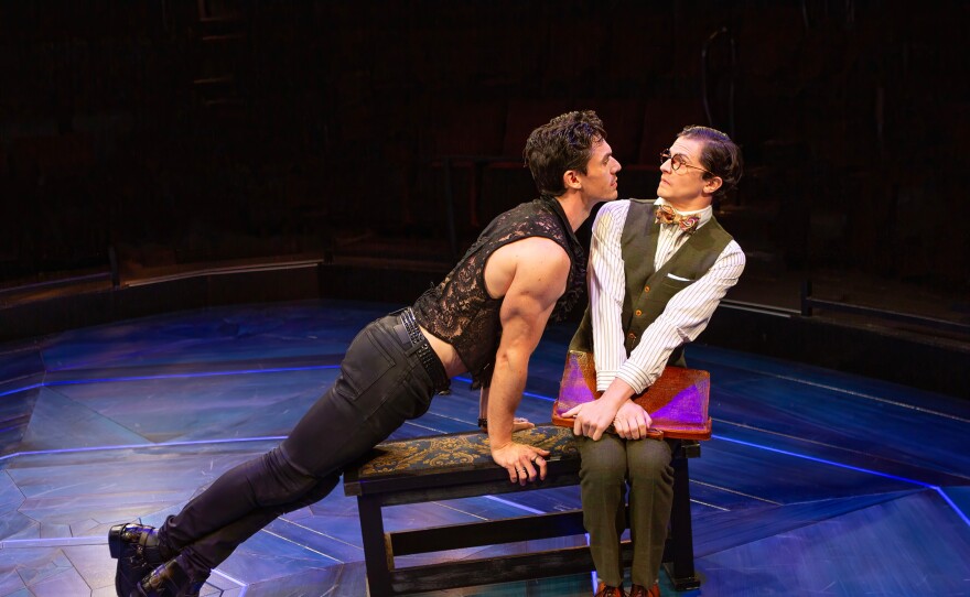 George Krissa as Dracula and Brady Dalton Richards as Harker in "Dracula, A Comedy of Terrors. " (2024)