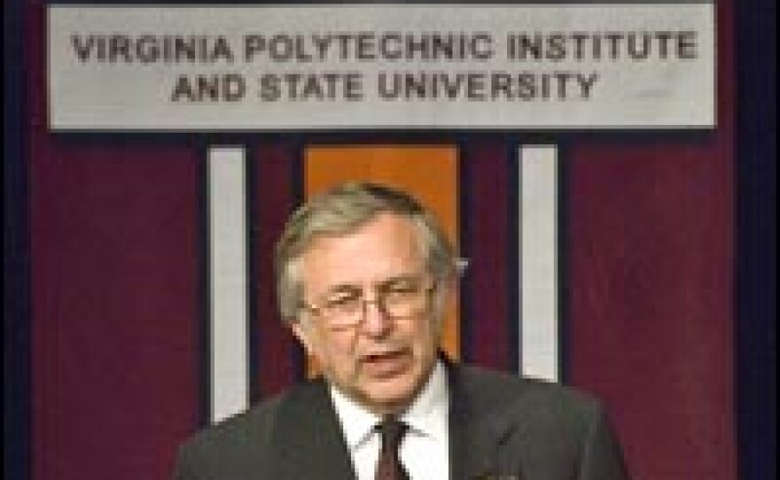 Virginia Tech President Charles Steger during a news conference in Blacksburg, Va., on April 16, 2007, hours after a gunman killed 32 people on campus.