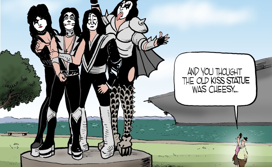 U-T editorial cartoonist Steve Breen's cartoon on the departed kissing sailor statue on San Diego's waterfront.