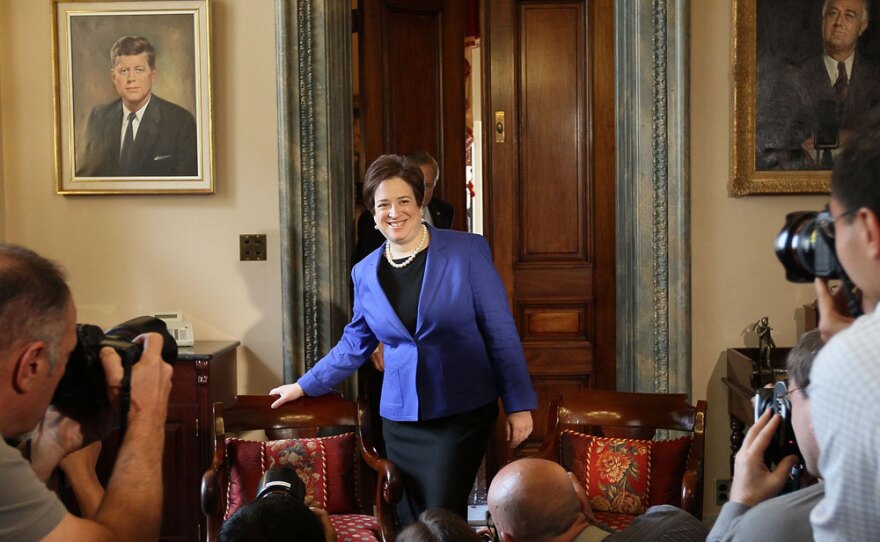 Supreme Court nominee Elena Kagan walks in to meet with Senate Majority Leader Sen. Harry Reid (D-NV) while making the rounds at the U.S. Capitol in May.