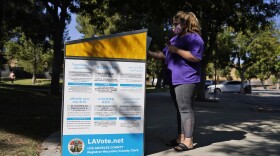An official ballot drop box is seen in Santa Clarita, Calif. Oct. 14, 2020.