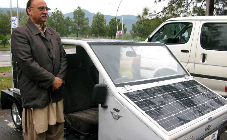 Pakistani businessman Aslam Azad spent $500,000 of his own money to develop a solar car that he hopes will help solve the country's gas crisis. Currently, it can travel about 50 miles before recharging.