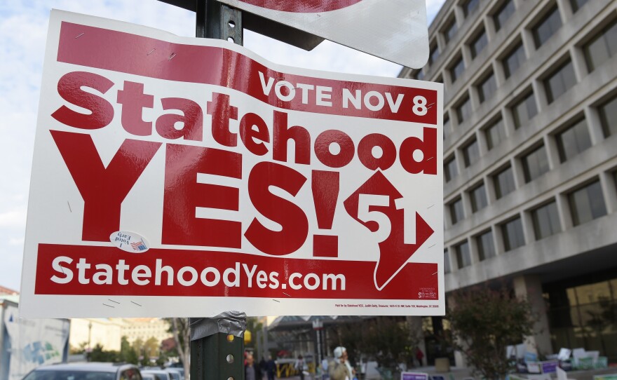 A sign supporting D.C. statehood on display outside an early voting place on Nov. 3.