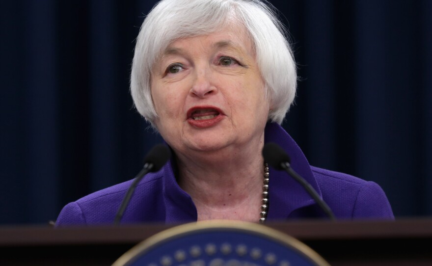 Federal Reserve Bank Chair Janet Yellen holds a news conference after the central bank announced its first rate increase in more than 9 years.