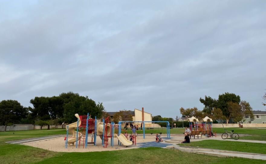 A playground in Huntington Beach with no caution tape or closed signs, Sept. 1, 2020.