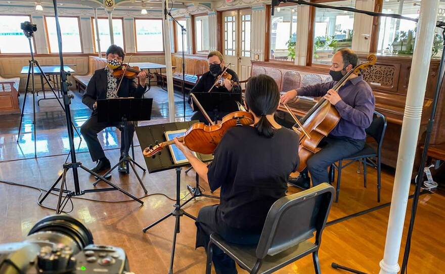 Hausmann Quartet performs aboard the Berkeley at the Maritime Museum in September 2020.