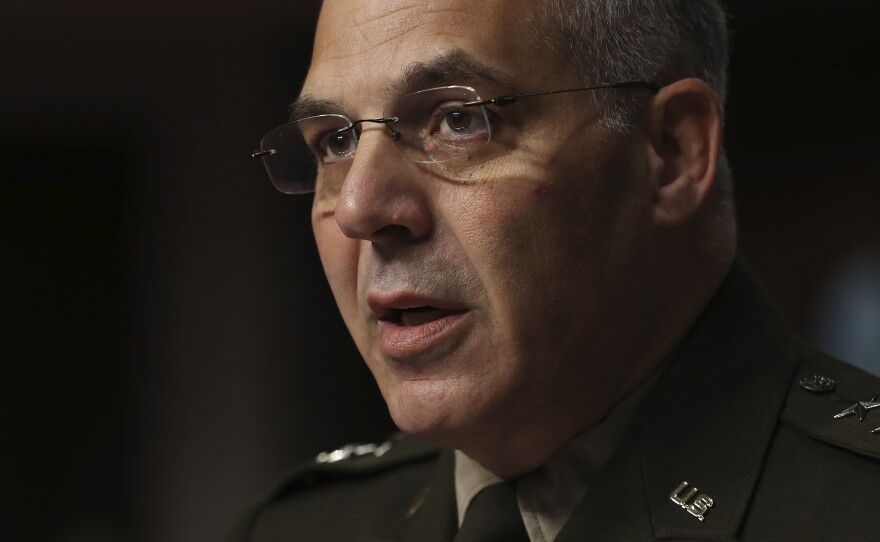 Gen. Gustave Perna, shown hear at a Senate confirmation hearing in June, tells NPR that if a safe and effective COVID-19 vaccine is approved by the FDA in December, "10 to 30 million doses of vaccine will be available that we can start distributing" in the U.S.