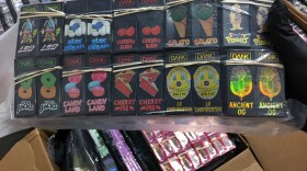 "Dank" packaging, part of the 75,000 THC vaping cartridges seized in a record drug bust in Anoka County, Minn., Monday, Sept. 23, 2019 . 