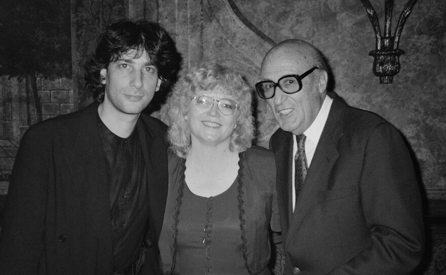 Jackie Estrada at the 1994 Comic-Con with writer Neil Gaiman and cartoonist/writer Will Eisner.
