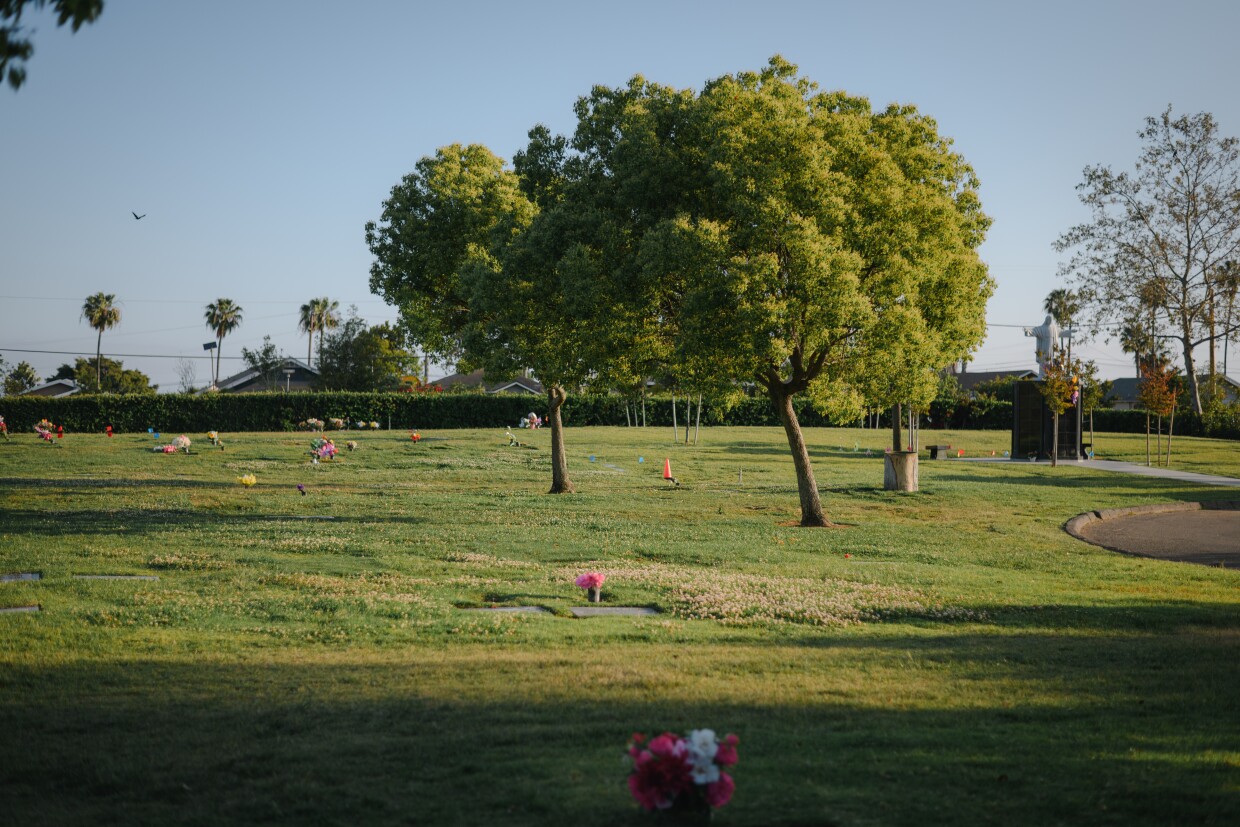 The cemetery where Brian Umana is buried in San Diego, California is seen on April 23, 2025. After a three year-legal battle, Brian's family and their attorneys won a $1 million settlement from National City for his 2021 killing by police.