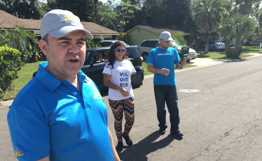 David Velazquez of the conservative LIBRE initiative said rather than pitching a particular candidate, his group is playing the long game — knocking on doors in Hispanic areas and offering services like English classes or financial literacy courses, while selling a message about the economy.