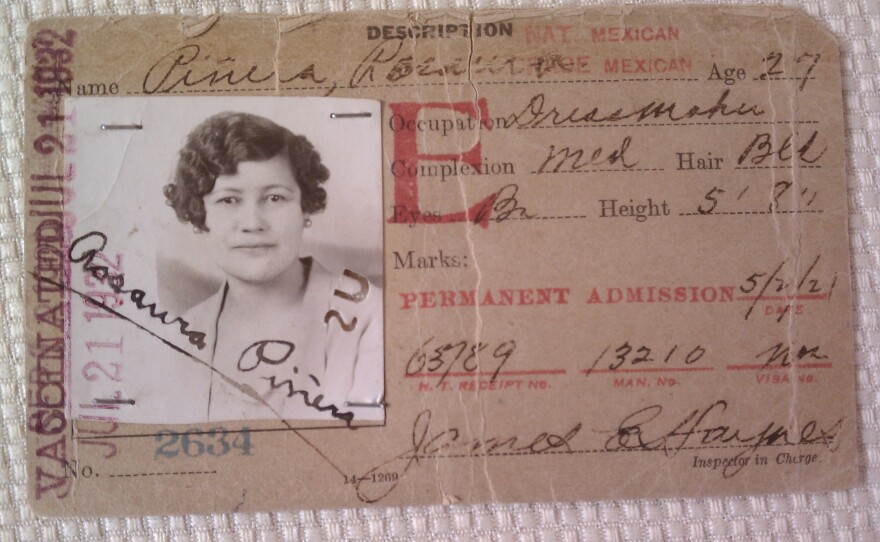 An immigrant ID card from the 1920s and 30s for Rosaura Piñera, who later became a U.S. citizen at age 100.