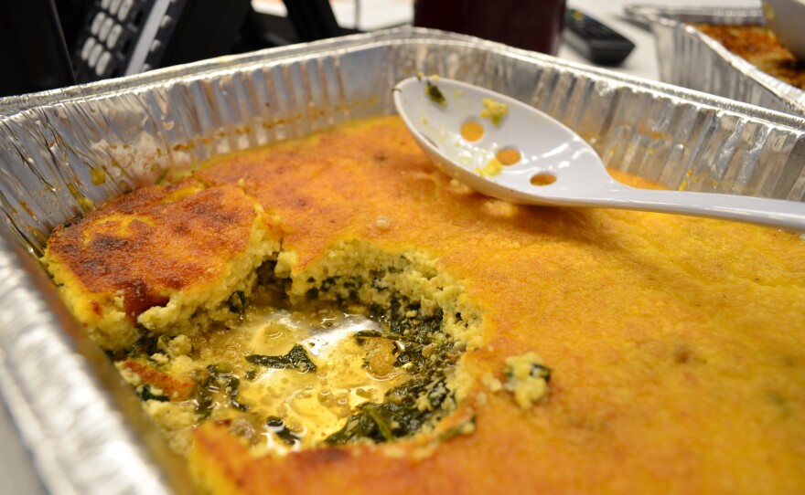 The Sweet Potato Greens Spoonbread was prepared by Rock Harper of DC Central Kitchen.