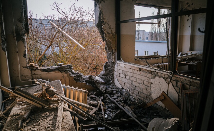 A damaged room in the Children's Hospital in Kherson, Ukraine, after Russian missile strikes hit the city shortly before and just after New Year's Eve.