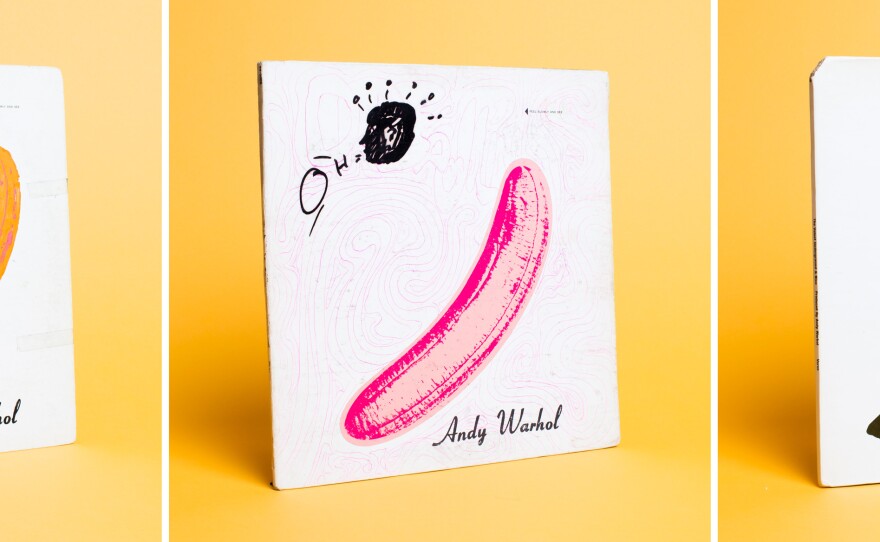 Satlof's collection features a variety of alterations that the original owners made to the cover, including doodles and drawings (left). His collection even includes one record that was allegedly signed by Andy Warhol (right).