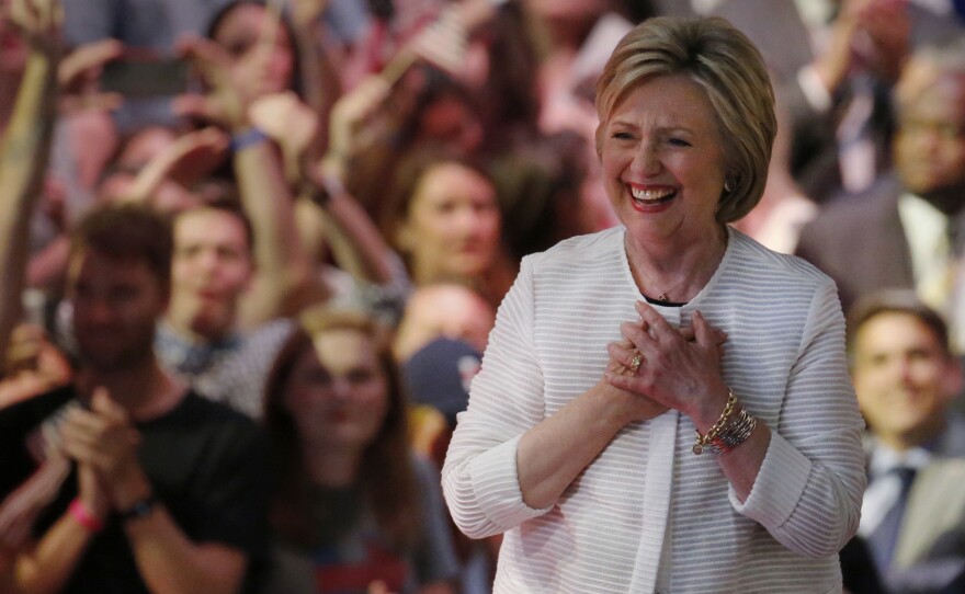 "Tonight's victory is not about one person; it belongs to generations of women and men who sacrificed and made this moment possible," Hillary Clinton told a cheering crowd during her primary night event Tuesday in New York City.