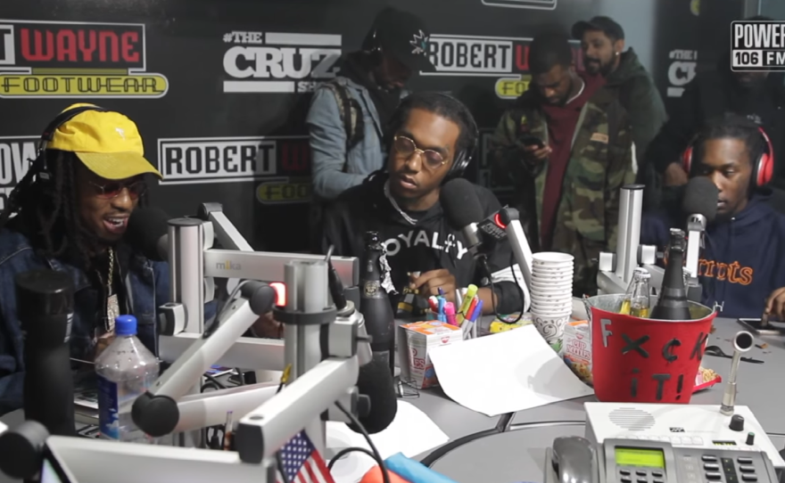 Migos rappers Quavo, Takeoff and Offset at the studios of Power 106 on Monday.