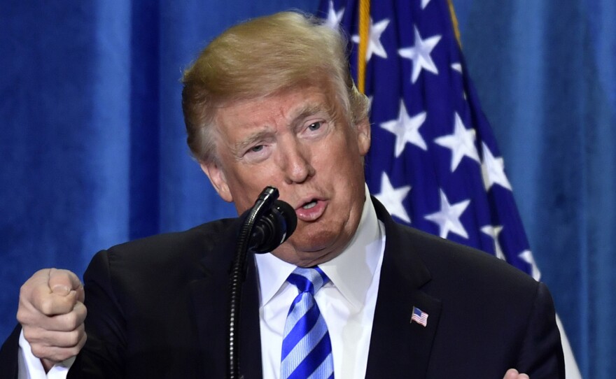 President Trump talks about drug prices during a visit to the Department of Health and Human Services in Washington, D.C., in October. A federal judge on Monday blocked a major White House initiative on prescription drug costs, saying the Trump administration lacked the legal authority to require drugmakers to disclose their prices in TV ads.