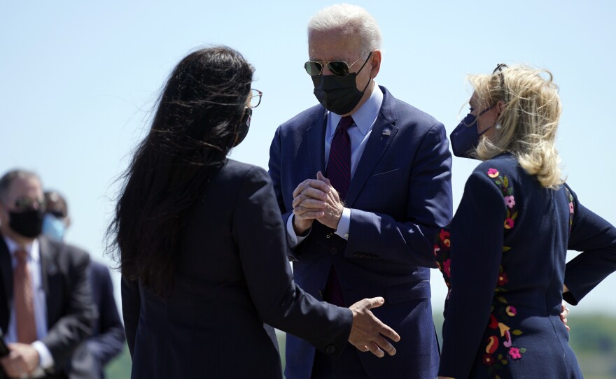 Rep. Rashida Tlaib, a progressive Democrat from Michigan and the first Palestinian American woman in Congress, expressed her opposition toward U.S. policy with Israel to President Biden as he arrived in Detroit on Tuesday.