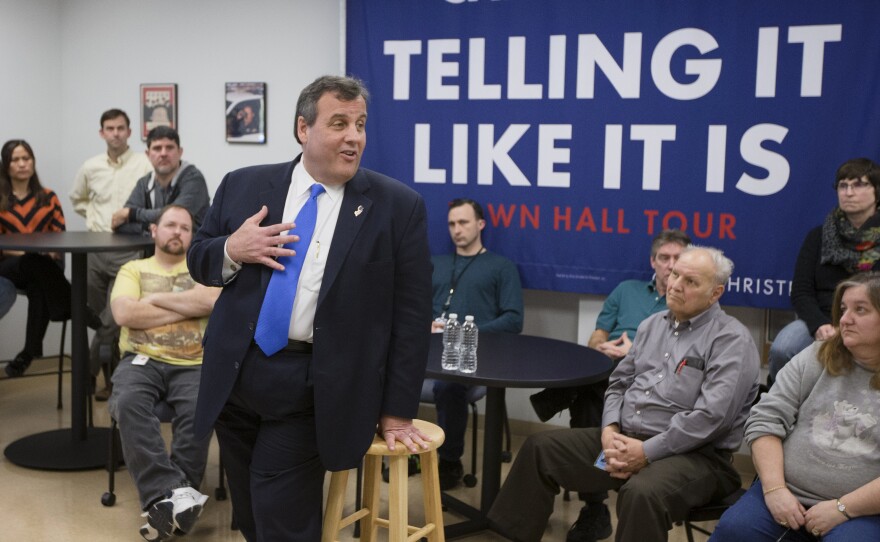 New Jersey Gov. Chris Christie speaks during a town hall campaign stop in New Hampshire.