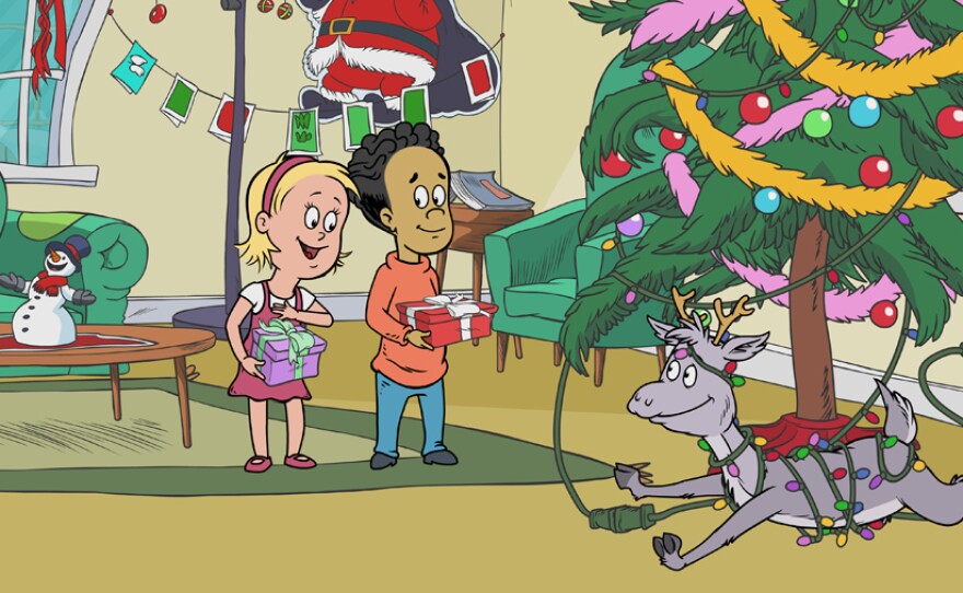 On November 21, 2012 PBS KIDS will premiere the first-ever Cat in the Hat Christmas special, "The Cat In The Hat Knows A Lot About Christmas!" Set to be a new holiday family tradition, this adventure follows the Cat, Nick and Sally (pictured with gifts near the Christmas tree) on a journey around the world to help a lost reindeer (right) find his way home in time for Christmas.