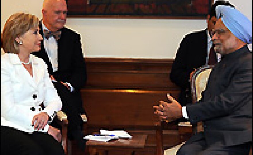 Secretary of State Hillary Clinton meets with Indian Prime Minister Manmohan Singh on Monday in New Delhi.