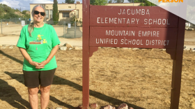 Susan Barry is pictured in front of the school in Jacumba, Aug. 3, 2017. 