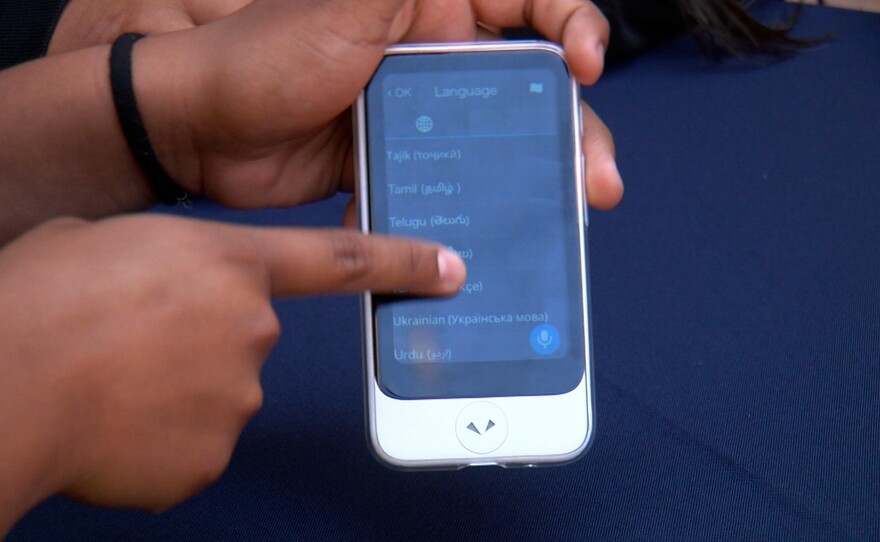 Crawford High School students developed a strategy to use a digital pocket translator to support immigrant students and their families in learning English and communication skills, San Diego, Calif., May 1, 2024