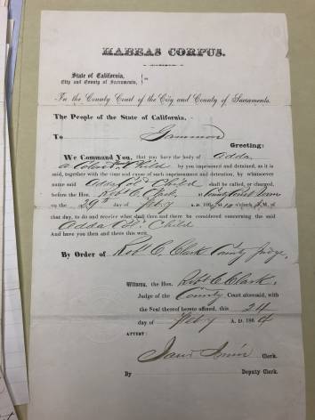 The original court records of Daniel Blue's petition to free Edith from enslavement are located at the Center for Sacramento History.