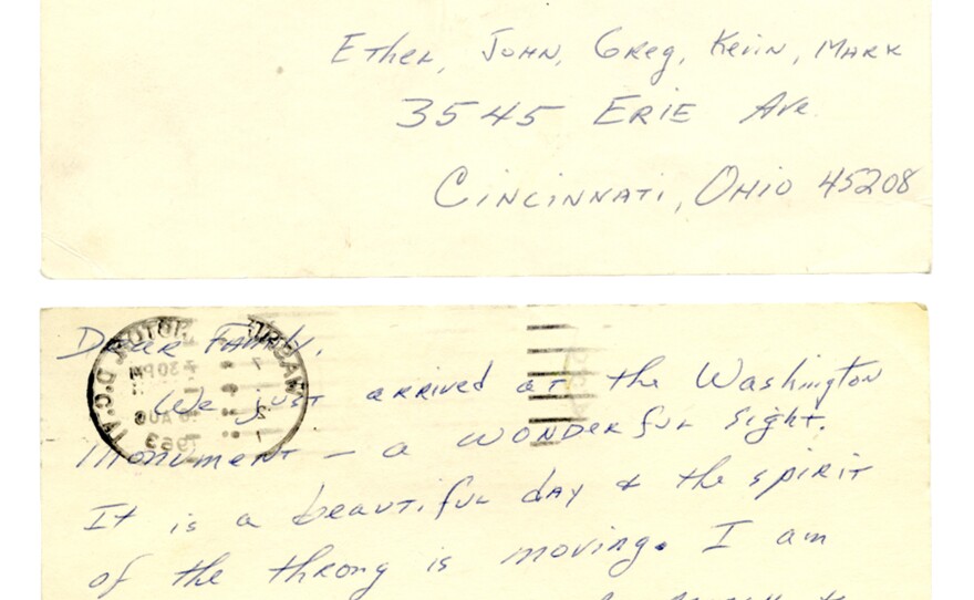 Hansan sent his wife and four sons a postcard on the day of the march. Back in Ohio, his wife says she was "living it vicariously" via the television broadcast.